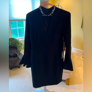 NWT!  Vince Camuto black dress size 10 with rhinestone neckline and bell sleeves